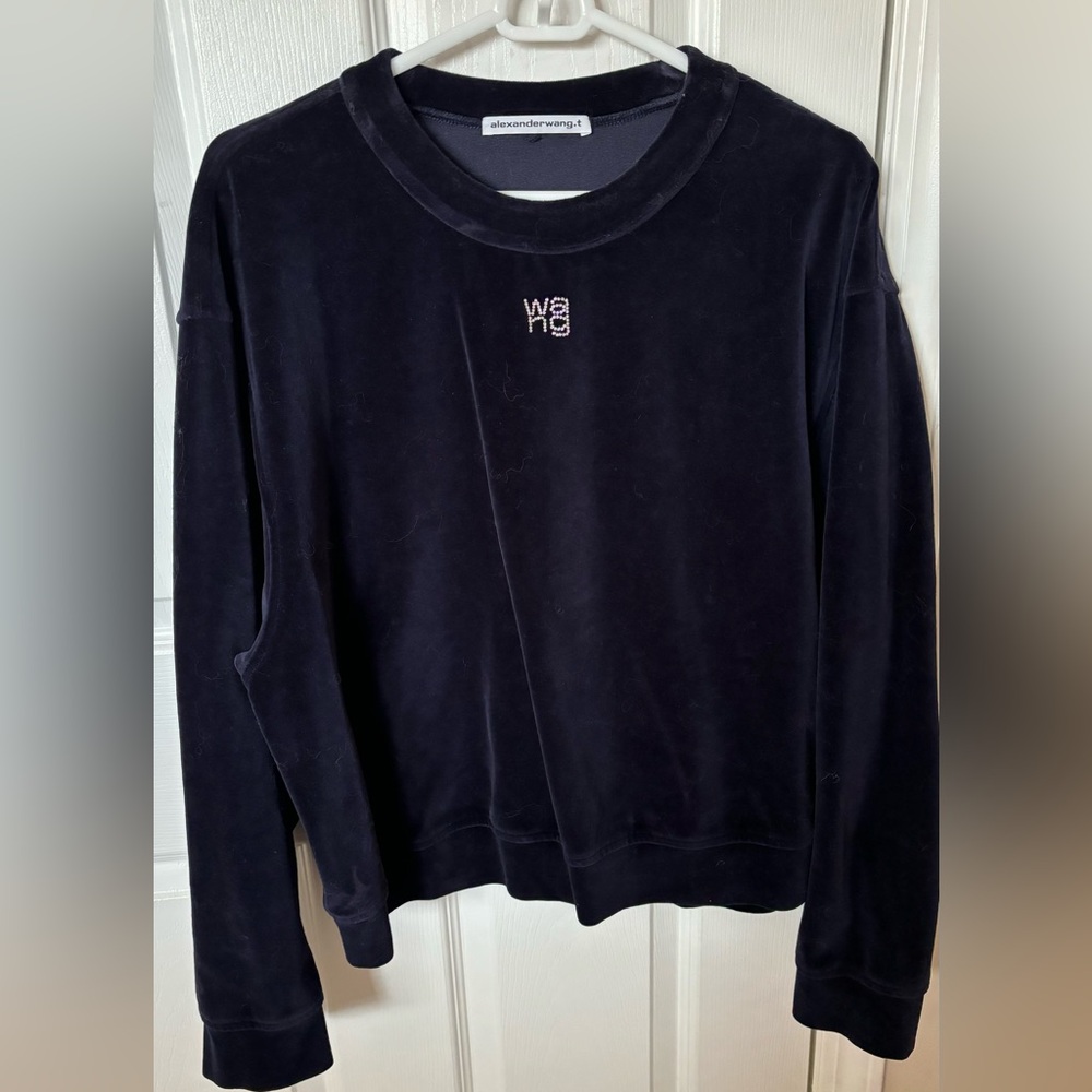 Alexander Wang T Navy Hotfix Velour Sweatshirt L